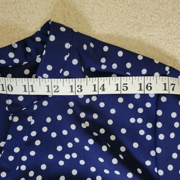 Notations L Tunic Top 3/4 Roll Tab Sleeve Stand Up V-Neck Polka Dot bBouse - Picture 10 of 15